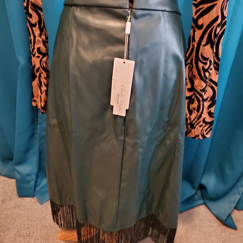 Fringe Forest Green Faux Leather Skirt 2XL - Picture 4 of 8